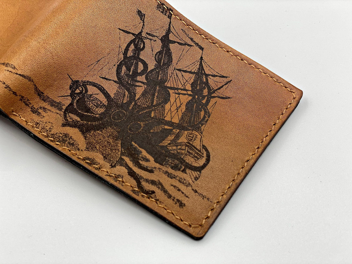 Personalized Kraken Leather Wallet, Handmade Men's Gift