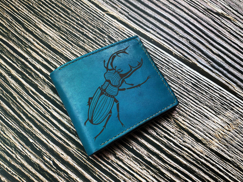 Custom Leather Wallet: Stag Beetle Art, Animal Lover Gift