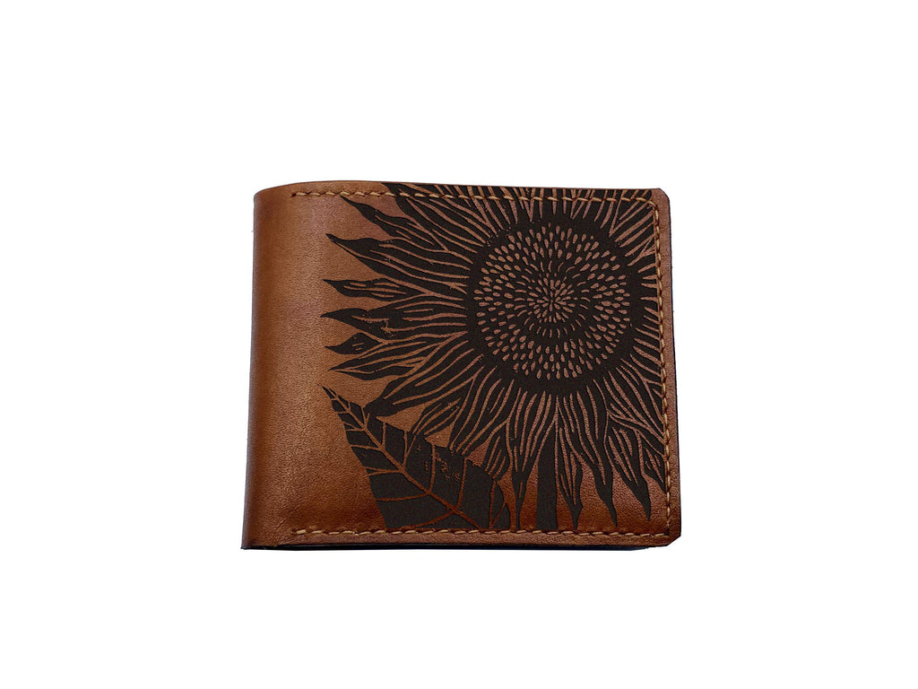 Sunflower Leather Wallet: Handmade Veg-Tan, Minimalist Art