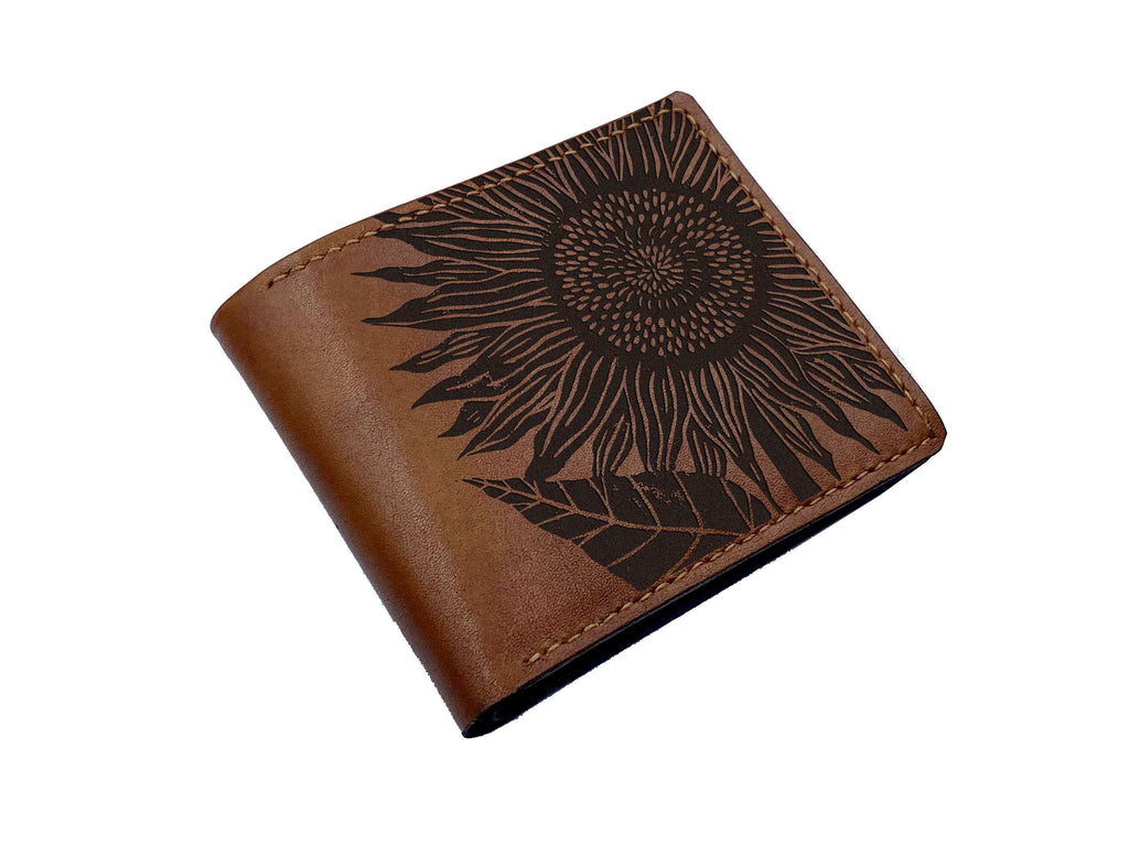 Sunflower Leather Wallet: Handmade Veg-Tan, Minimalist Art