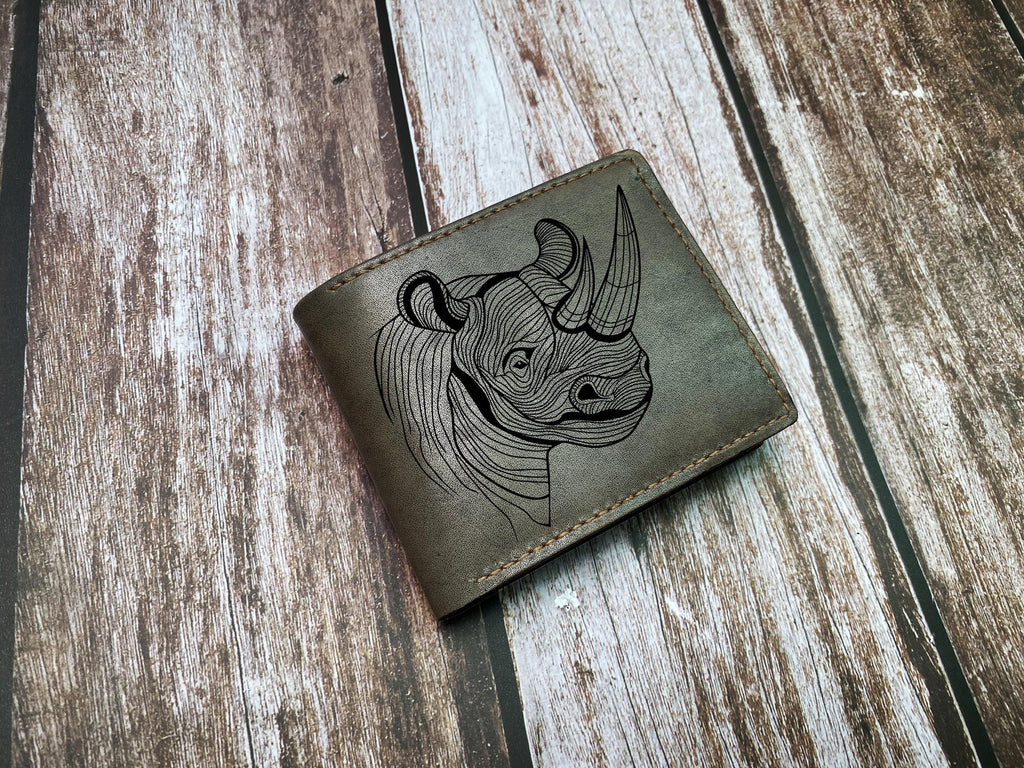 Handmade Leather Wallet: Rabbit Drawing, Animal Pattern Gift
