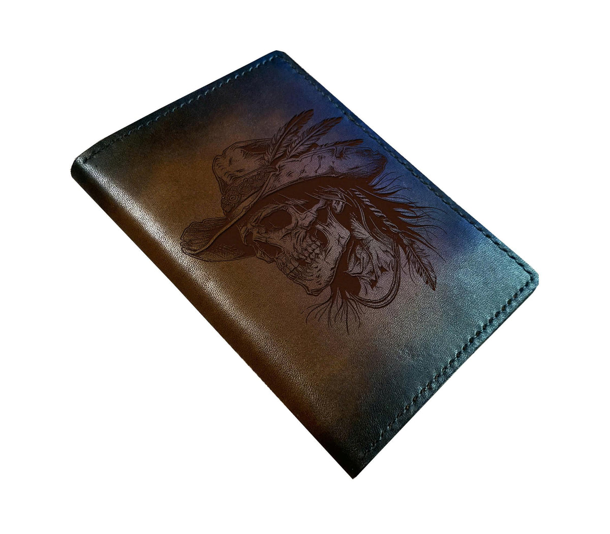 Cowboy Skeleton Leather Bifold Wallet, Custom Engraved Gift