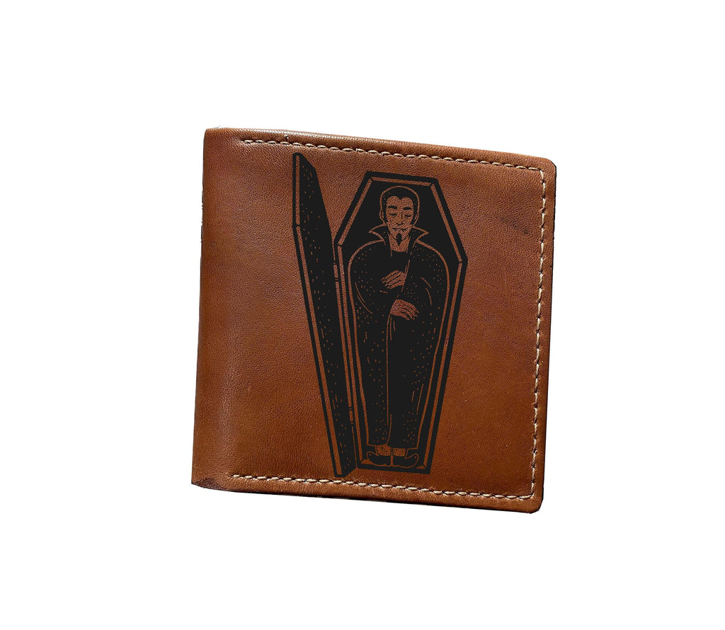 Engraved Bat Leather Wallet, Personalized Bifold Wallet, Halloween Gift