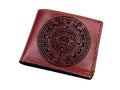 Personalized Leather Wallet: Engraved Mayan Aztec Calendar Art