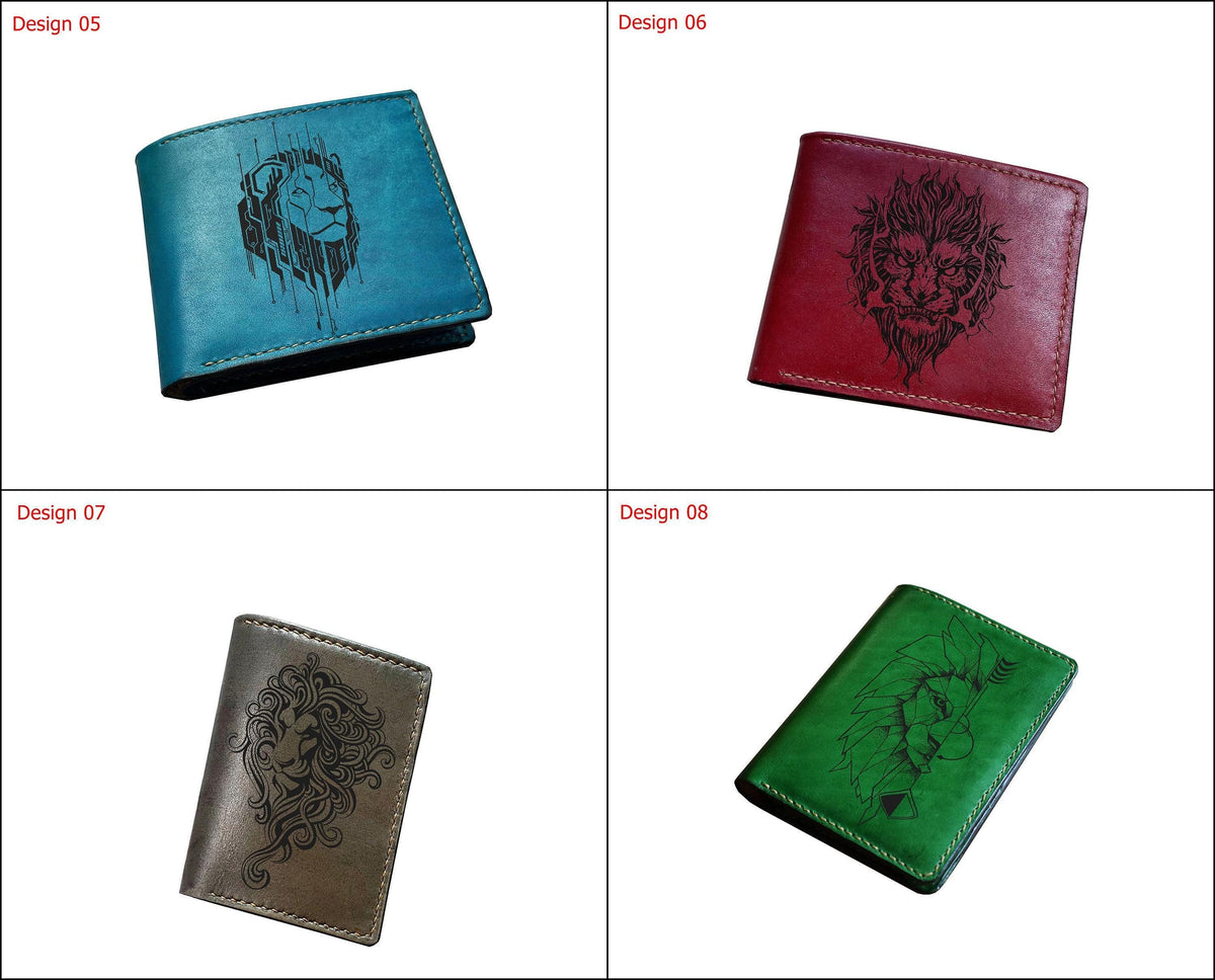 Lion Zentangle Leather Wallet: Handmade Cowhide Men's Wallet