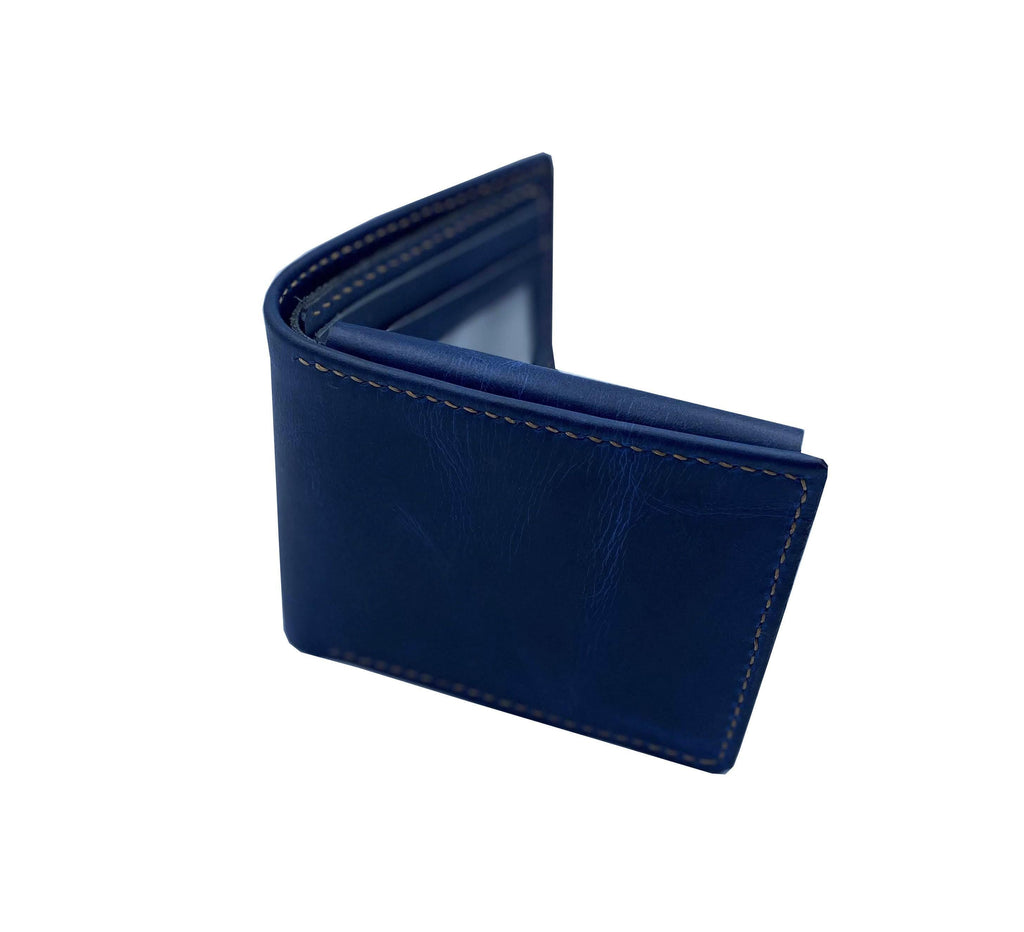 Personalized Leather Wallet, Distressed Midnight Blue, Engraved Gift