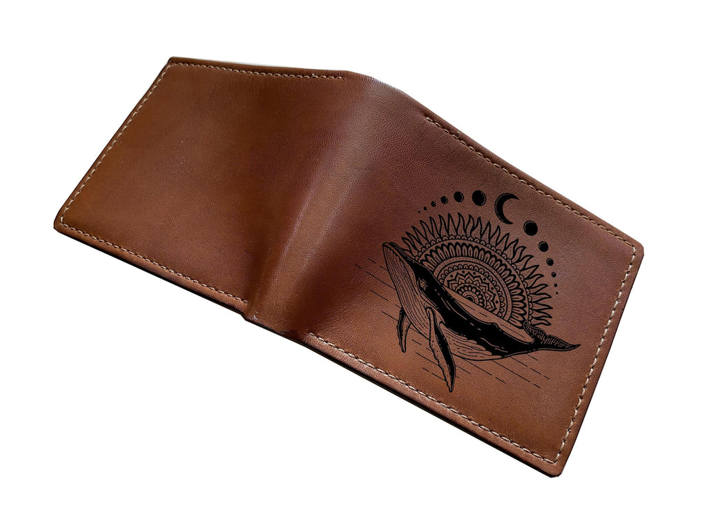 Whale Art Leather Wallet: Personalized Engraved Genuine Leather