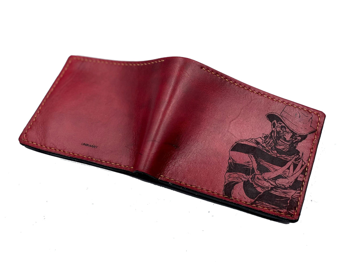 Personalized Freddy Krueger Leather Wallet, Handmade Halloween Gift