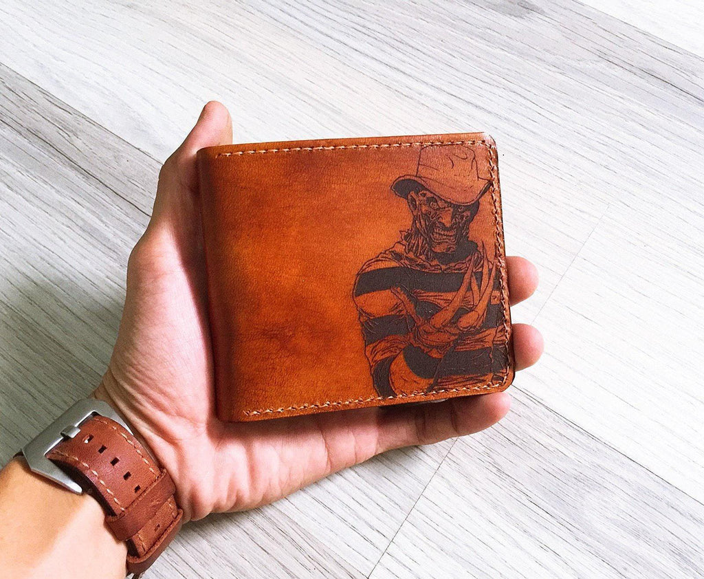 Personalized Freddy Krueger Leather Wallet, Handmade Halloween Gift