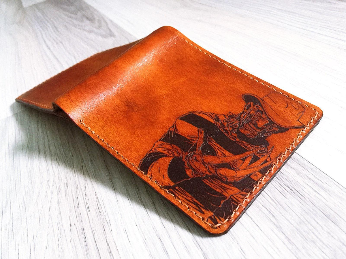 Personalized Freddy Krueger Leather Wallet, Handmade Halloween Gift