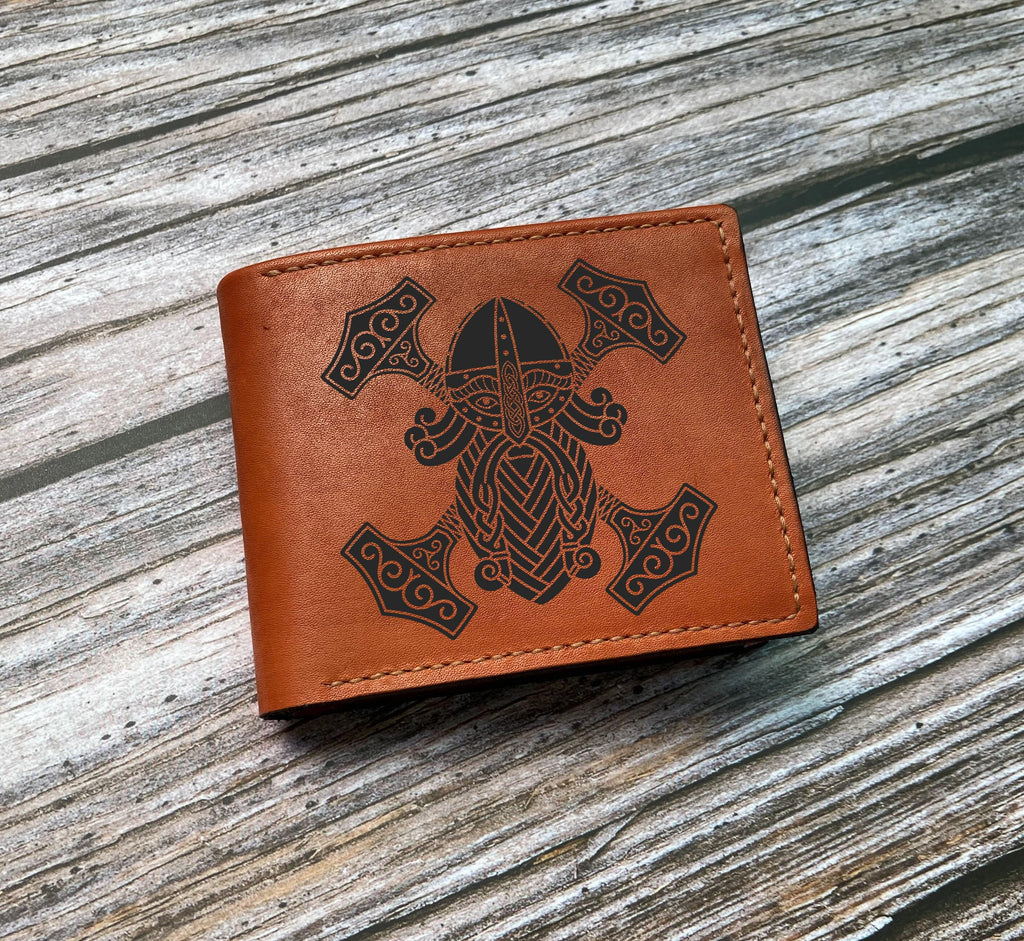 Mjolnir Thor Hammer Leather Wallet: Celtic Norse Gift
