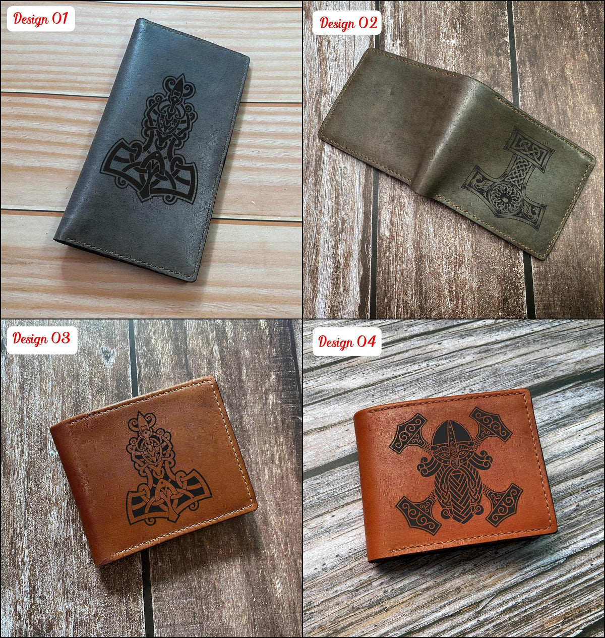 Mjolnir Thor Hammer Leather Wallet: Celtic Norse Gift