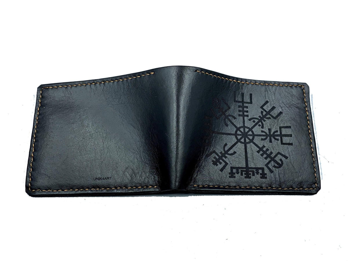 Personalized Vegvisir Leather Wallet: Viking Compass, Norse Symbol