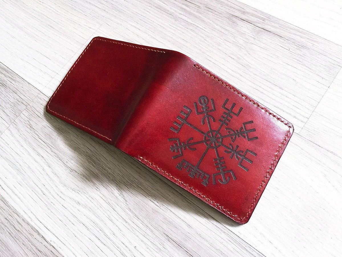 Personalized Vegvisir Leather Wallet: Viking Compass, Norse Symbol