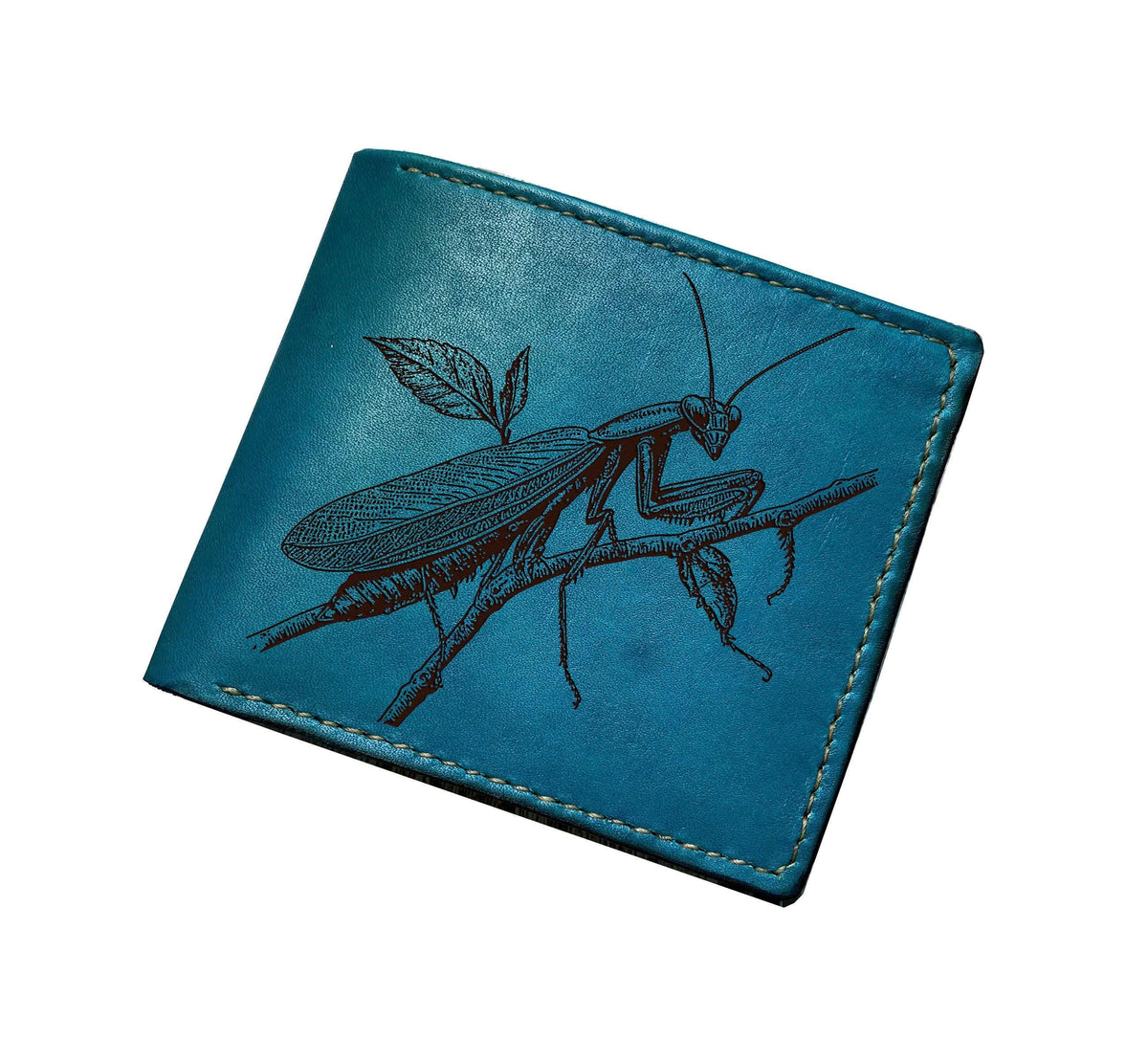 Engraved Mantis Leather Wallet, Handmade Insect Men's Wallet