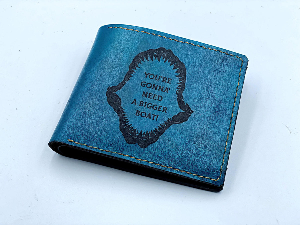 Personalized Jaws Leather Wallet: Handmade Horror Movie Gift