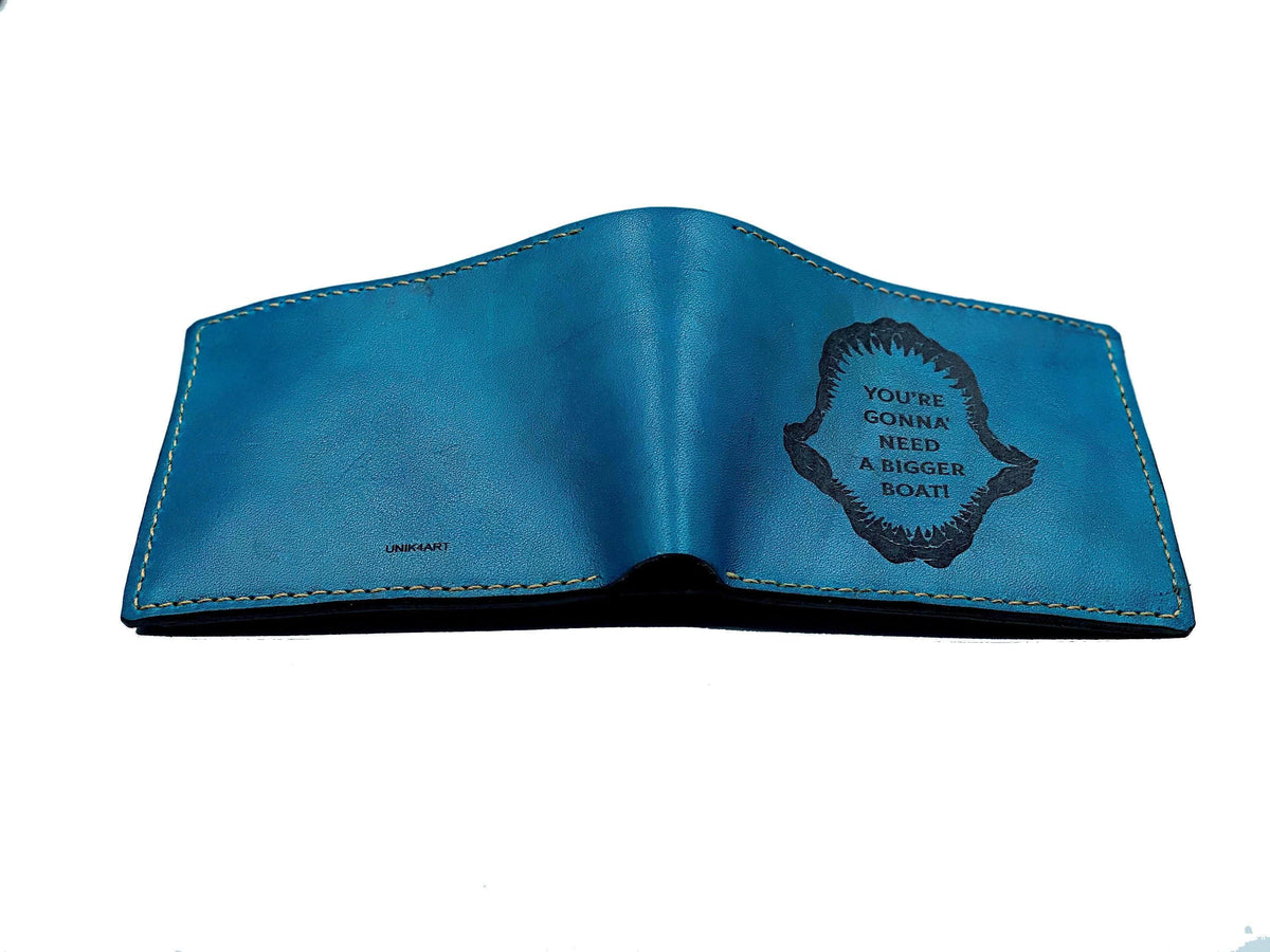 Personalized Jaws Leather Wallet: Handmade Horror Movie Gift