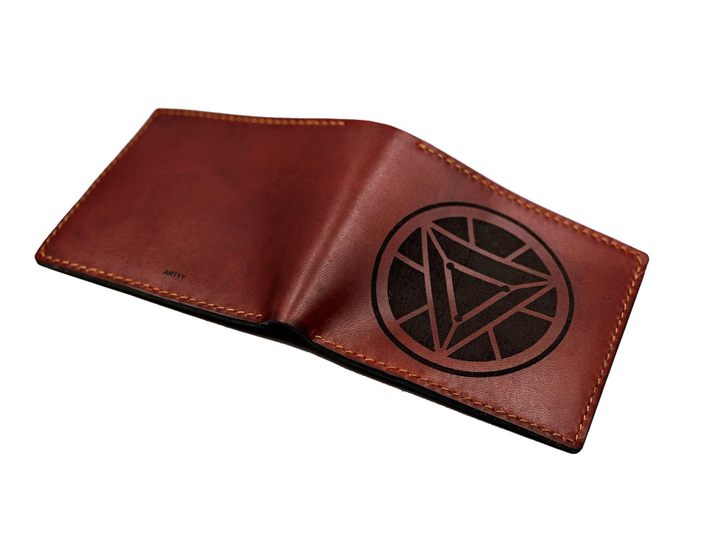 Personalized Iron Man Arc Reactor Leather Wallet, Handmade Gift