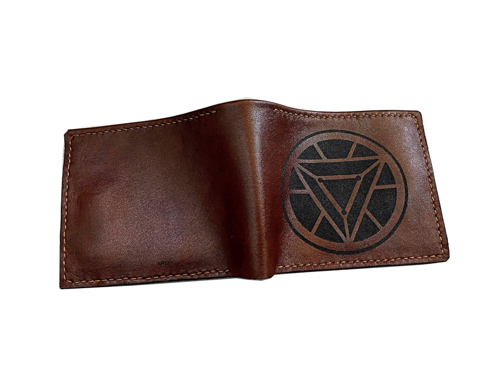Personalized Iron Man Arc Reactor Leather Wallet, Handmade Gift