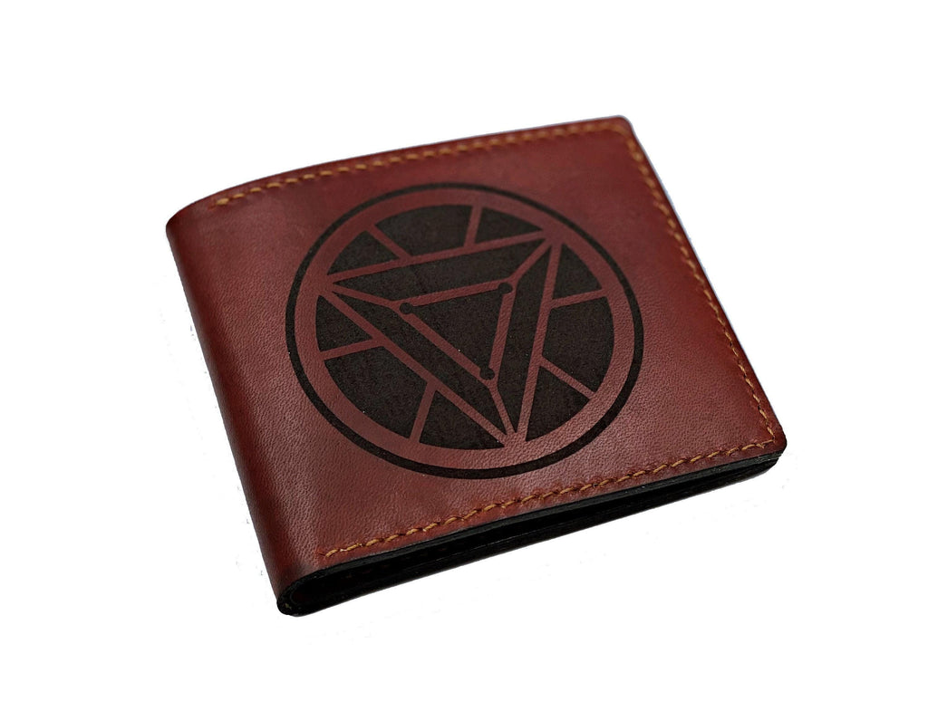 Personalized Iron Man Arc Reactor Leather Wallet, Handmade Gift