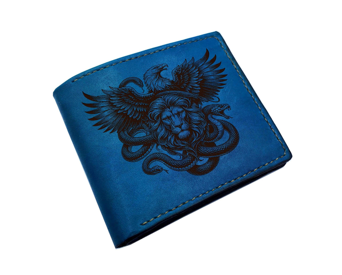 Customized genuine leather wallet, Animal sketching gift, Predator engraving gift ideas