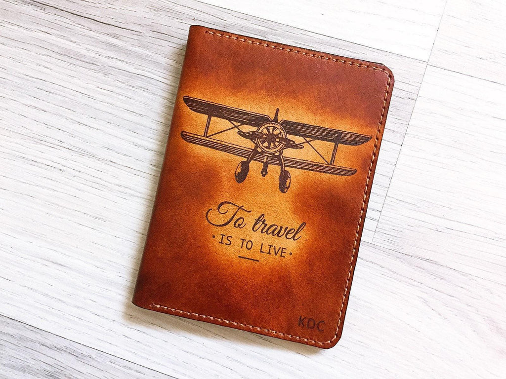 Handmade Leather Passport Holder: Airplane Travel Case