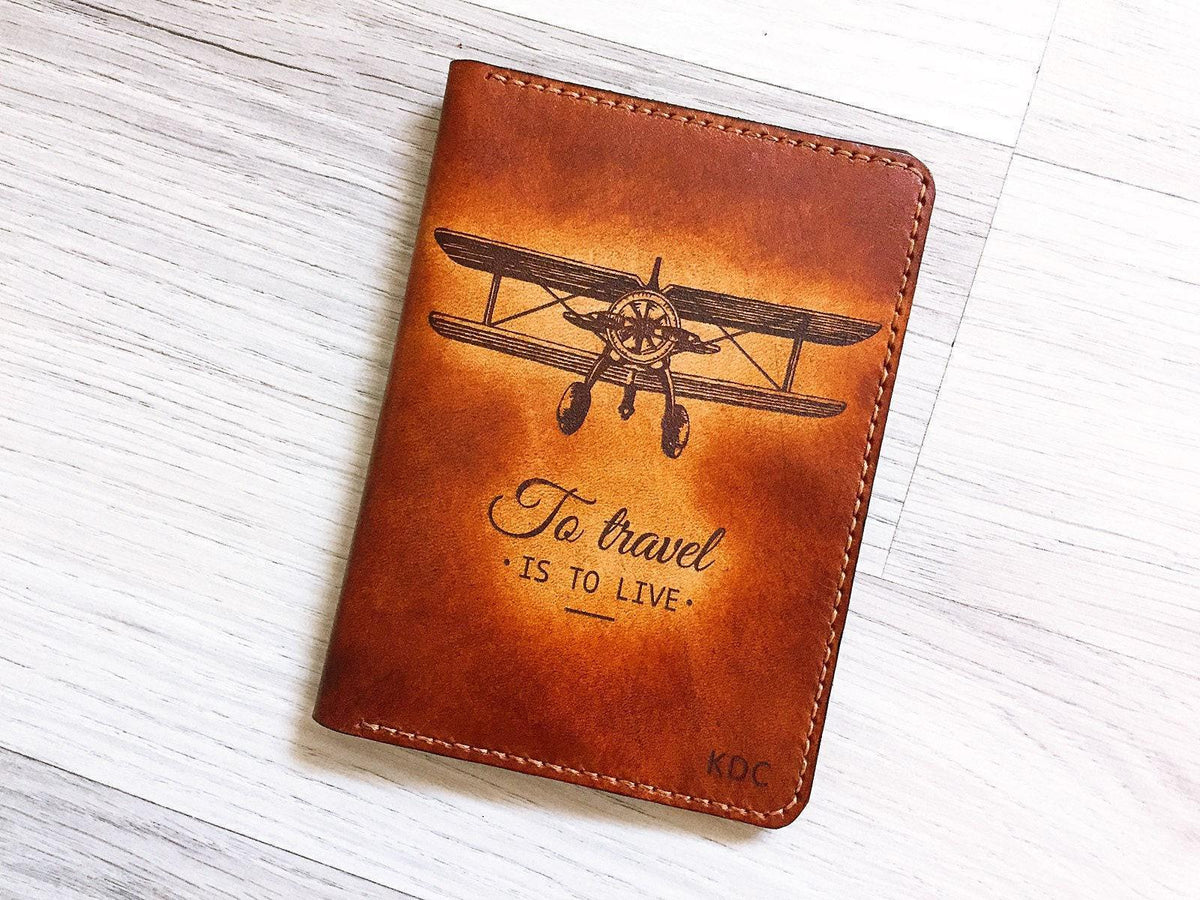 Handmade Leather Passport Holder: Airplane Travel Case