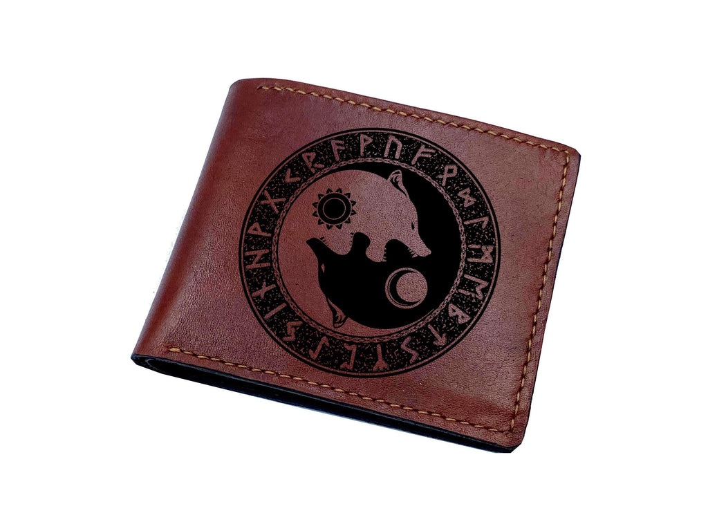 Personalized Leather Wallet, Norse Wolf, Celtic Pattern, Handmade