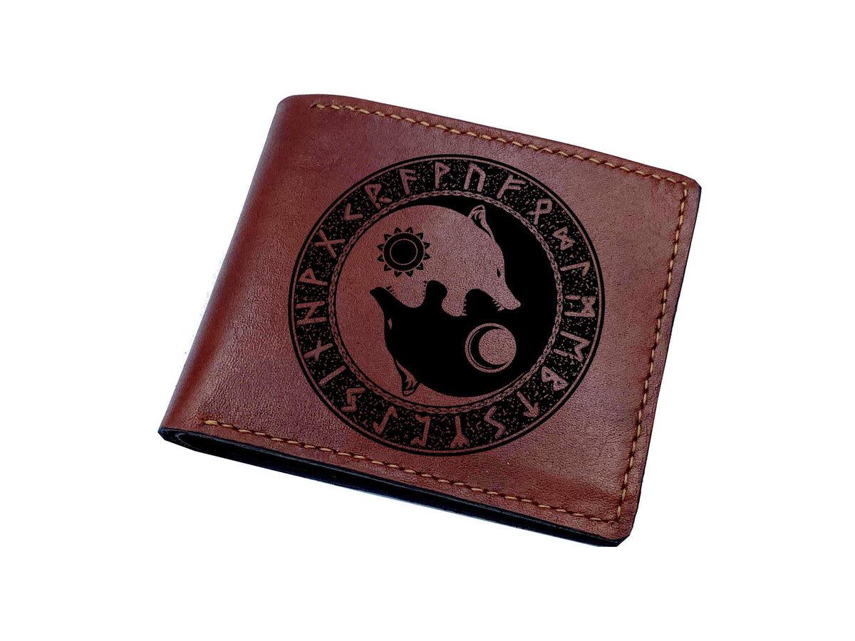Personalized Leather Wallet, Norse Wolf, Celtic Pattern, Handmade