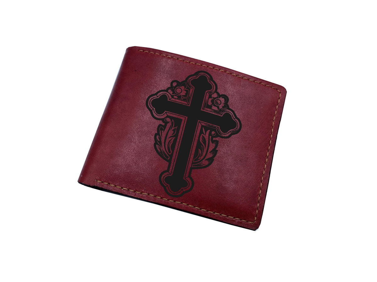 Holly Cross Leather Wallet, Christian Gift for Men