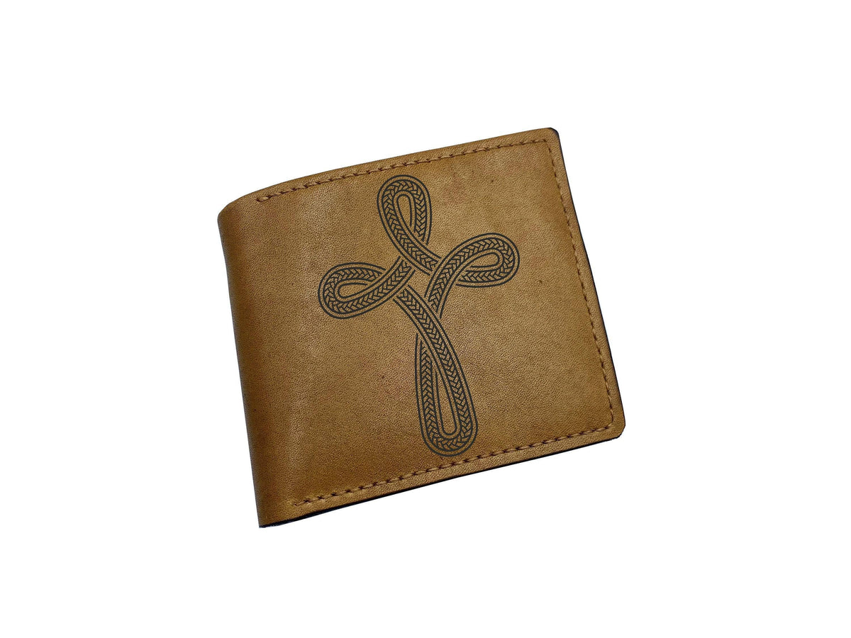 Holly Cross Leather Wallet, Christian Gift for Men