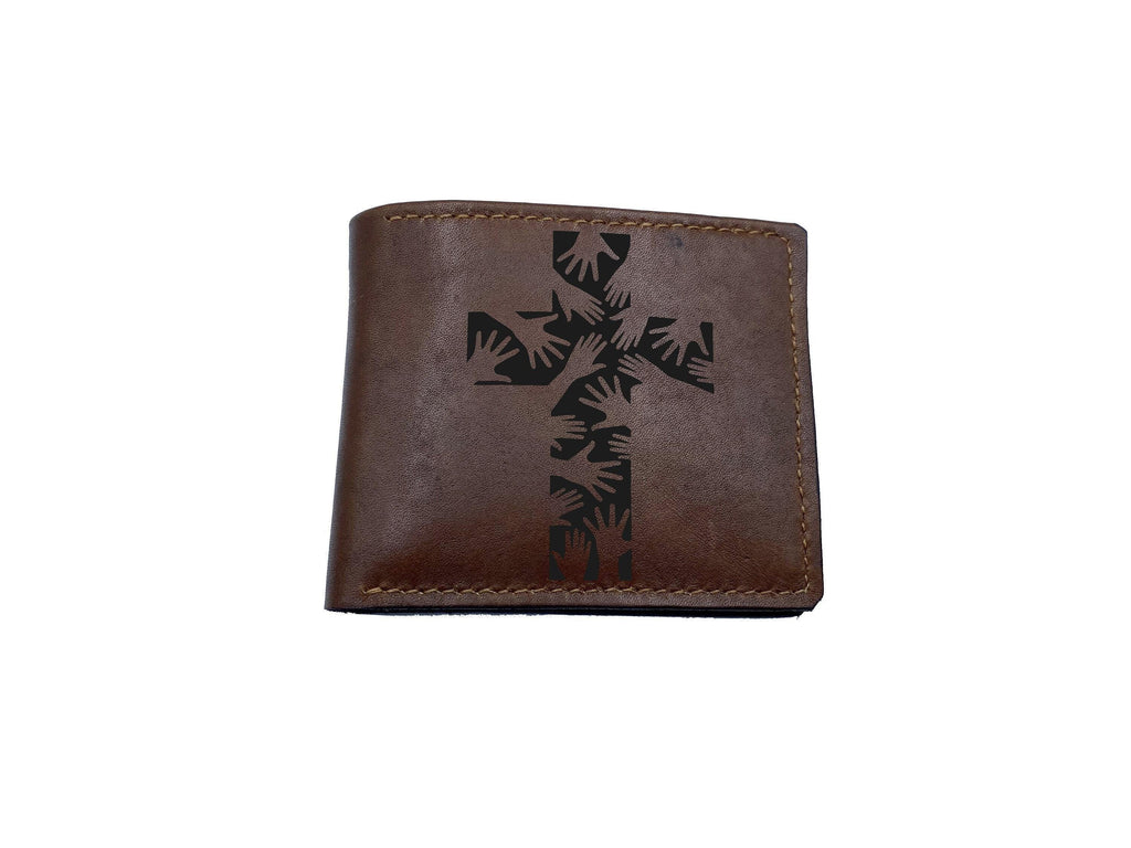 Holly Cross Leather Wallet, Christian Gift for Men