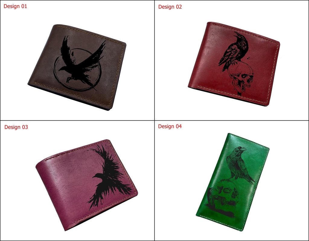 Engraved Leather Wallet, Celtic Raven Symbol, Personalized Item for Him