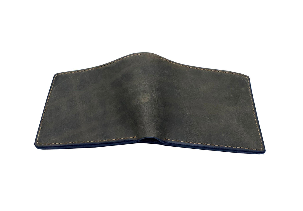 Distressed Leather Men's Wallet: Custom Engraved, Steel Grey