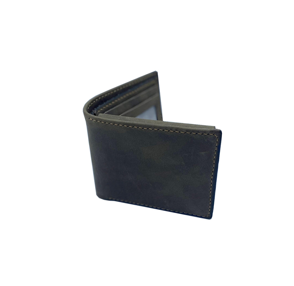Distressed Leather Men's Wallet: Custom Engraved, Steel Grey