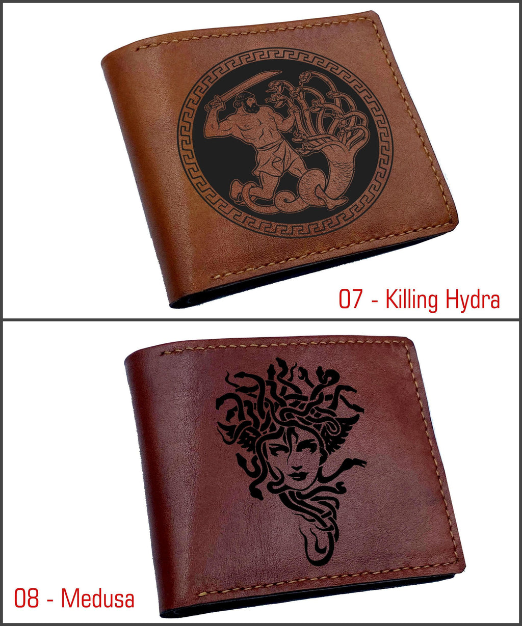 Custom Engraved Leather Wallet, Centaur Skeleton Art, Handmade