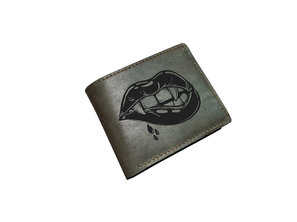 Vampire Bat Leather Wallet, Horror Art Gift for Men