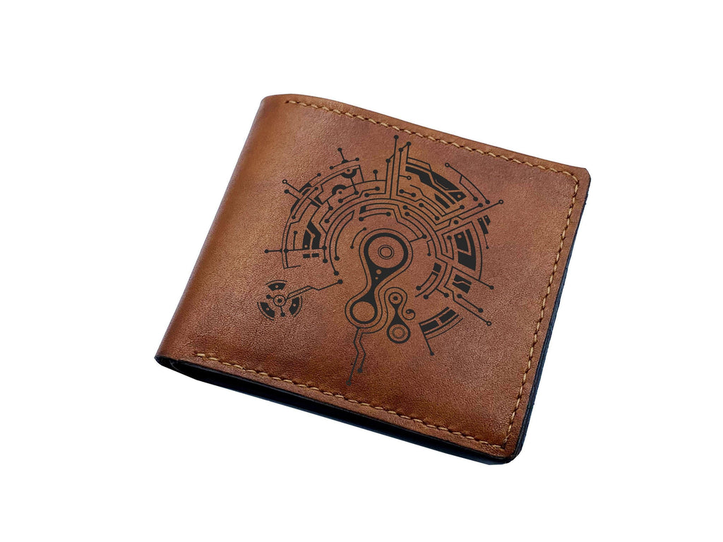 Handmade Leather Wallet: Chip Circuit Board Art, Tech Gift