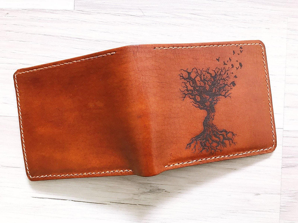 Handmade Leather Tree Wallet: Personalized Bifold Wallet for Men