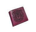 Engraved Lion Leather Wallet: Floral Animal Art, Bifold Wallet