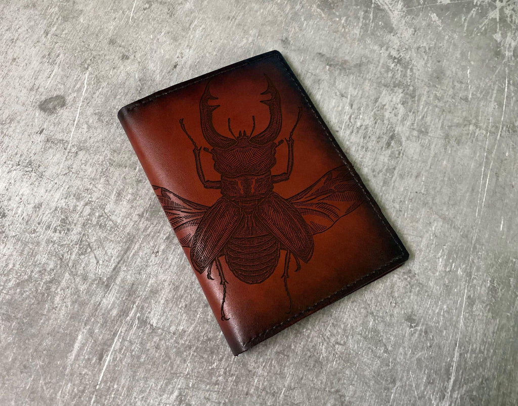 Stag Beetle Leather Passport Wallet: Handmade Travel Gift