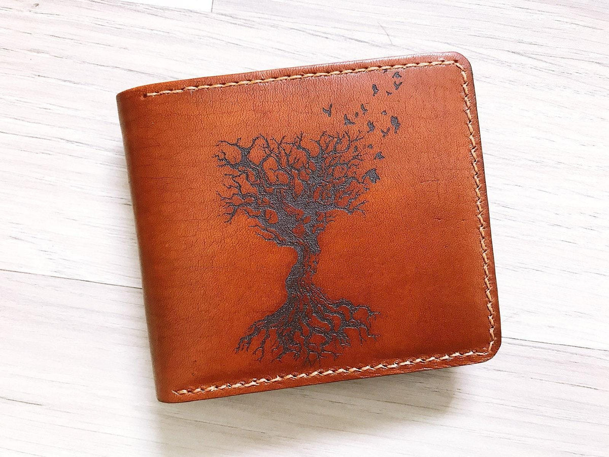 Handmade Leather Tree Wallet: Personalized Bifold Wallet for Men