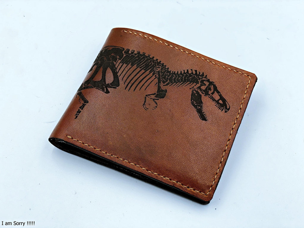 T-Rex Skeleton Leather Wallet: Personalized Dinosaur Gift