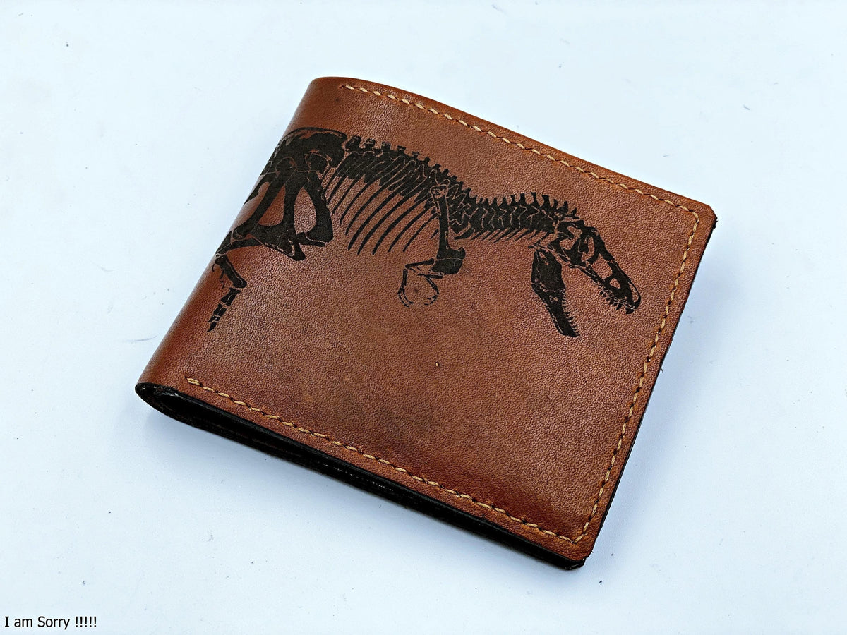 T-Rex Skeleton Leather Wallet: Personalized Dinosaur Gift