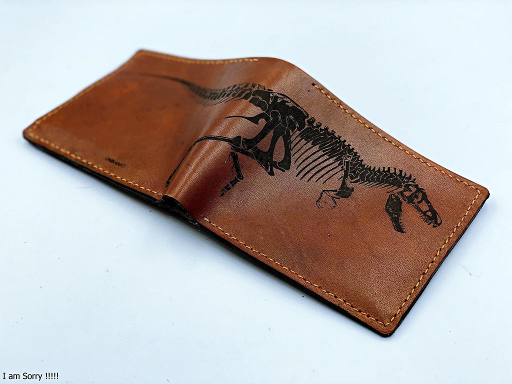 T-Rex Skeleton Leather Wallet: Personalized Dinosaur Gift