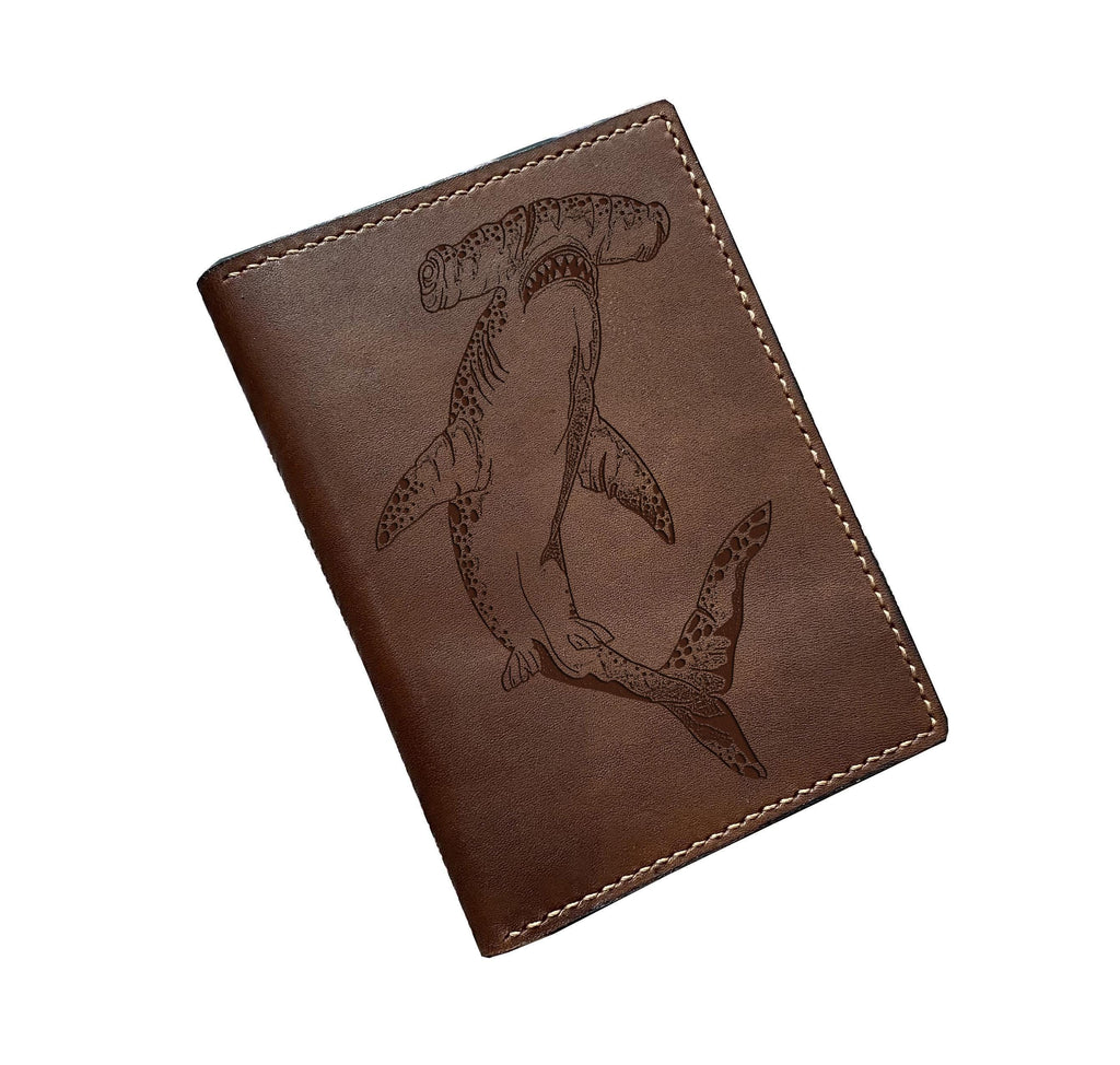 Hammerhead shark full grain leather wallet, personalized gift for men, Ocean sea pattern present