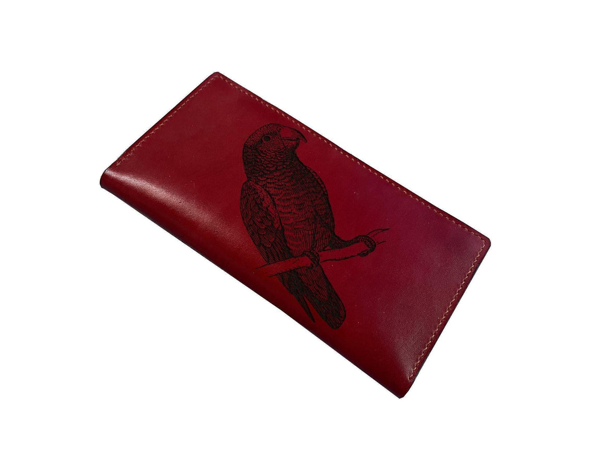 Handmade Leather Bird Wallet: Parrot Art, Gift for Bird Lover