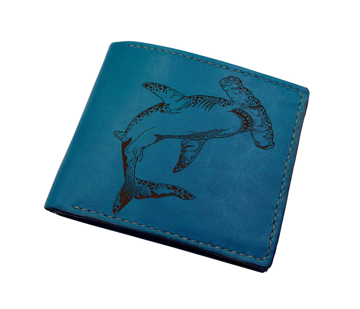Hammerhead shark full grain leather wallet, personalized gift for men, Ocean sea pattern present