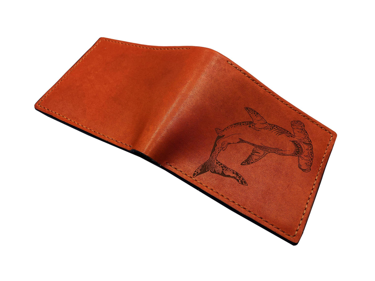 Hammerhead shark full grain leather wallet, personalized gift for men, Ocean sea pattern present