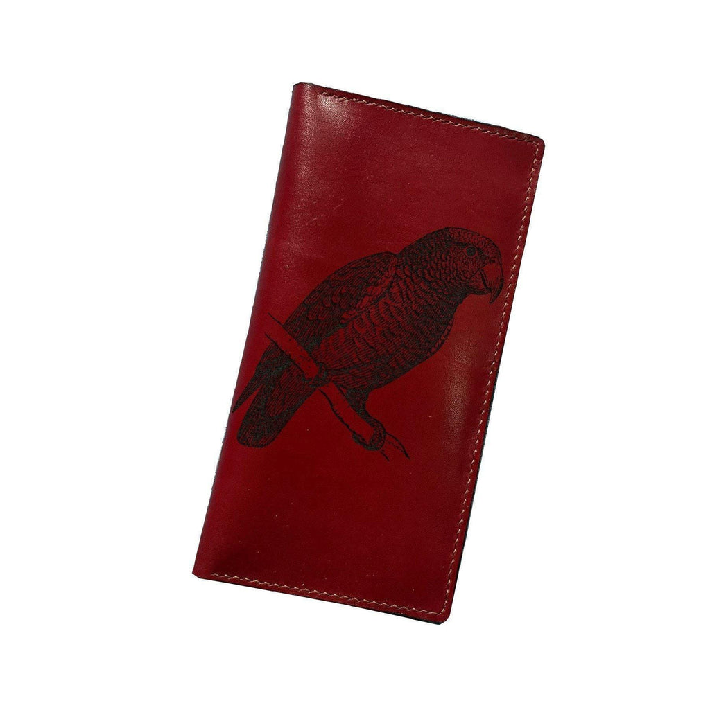 Handmade Leather Bird Wallet: Parrot Art, Gift for Bird Lover